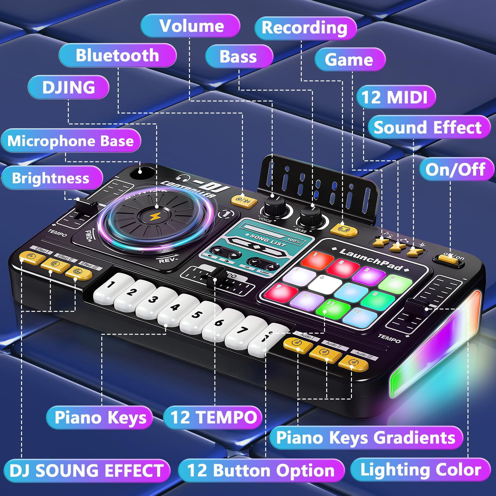 Kids DJ Set with DJ Table, DJ Mixer, Piano Keys & Turntable, Music Instruments for Boys Girls Ages 3-5 Birthday Gifts