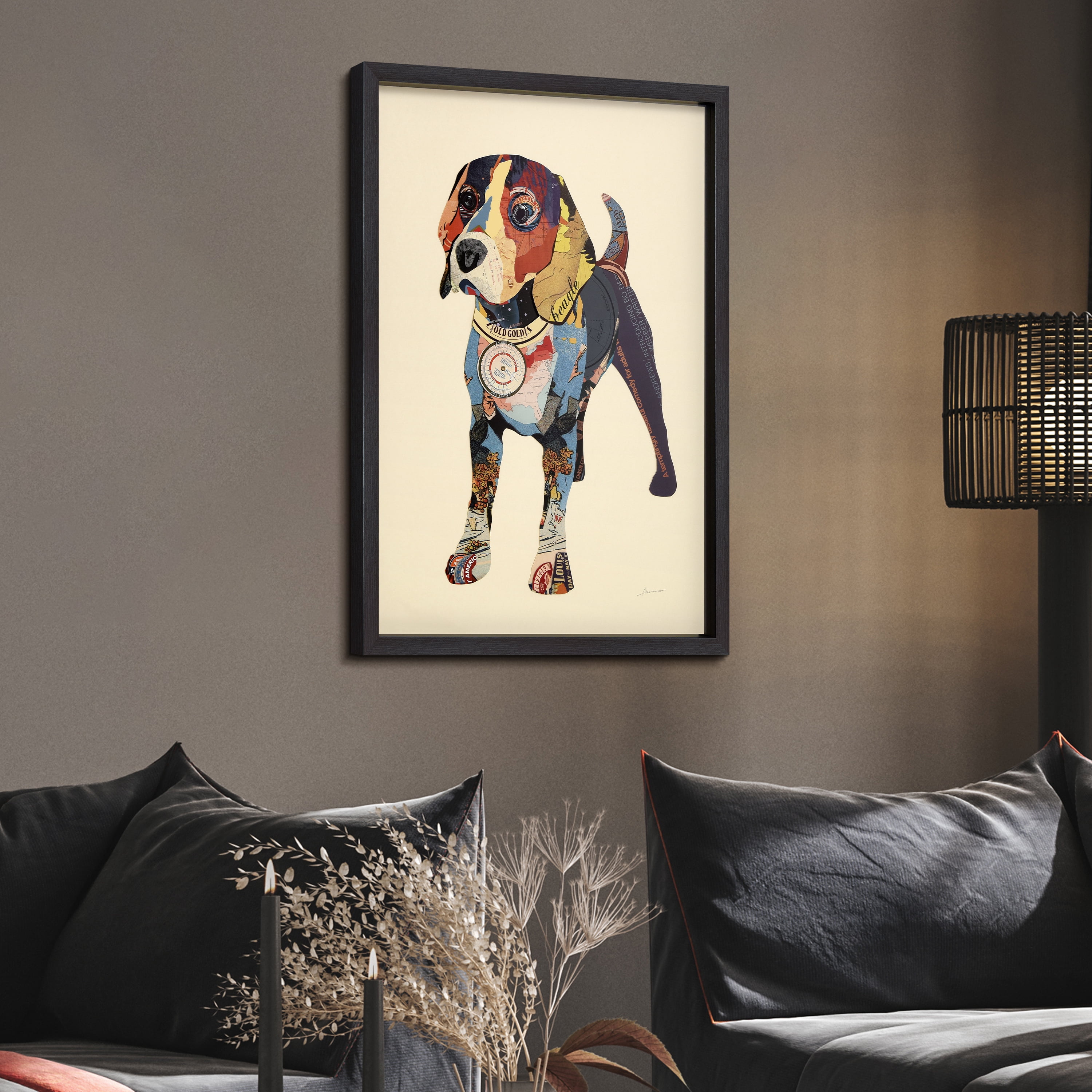 Beagle Dimensional Collage 33 in x 25 in Framed Painting Art Prints, by Empire Art