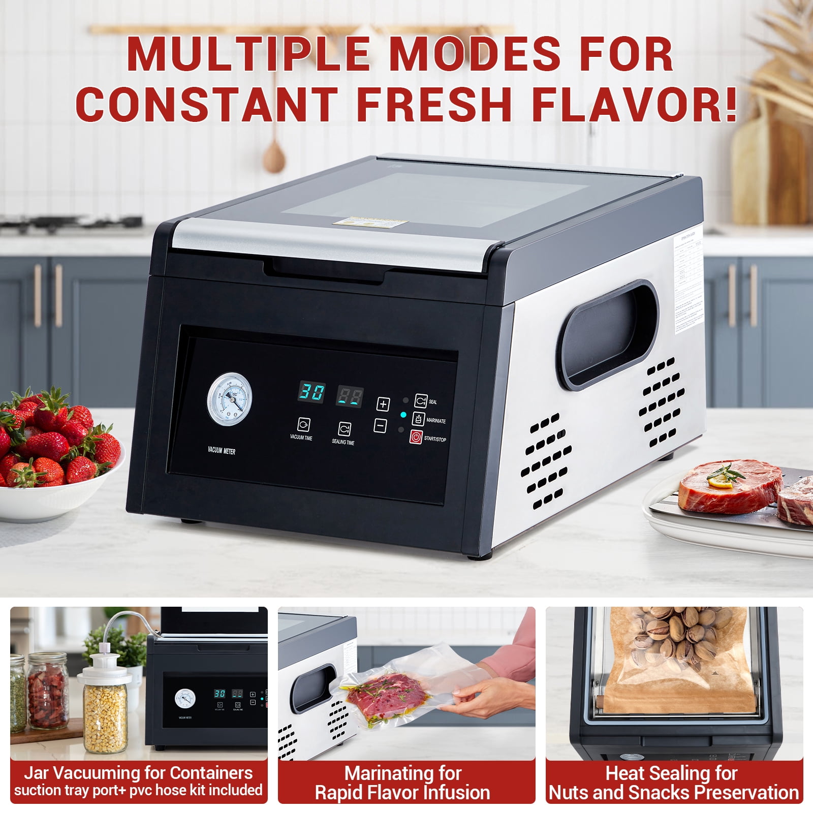 11.5" Heavy-Duty Chamber Vacuum Sealer Machine, High-Performance Food Vacuum Sealer with Marinades Function, Ideal for Home and Commercial Food Preservation, Professional Meat Saver Vacuum Sealer
