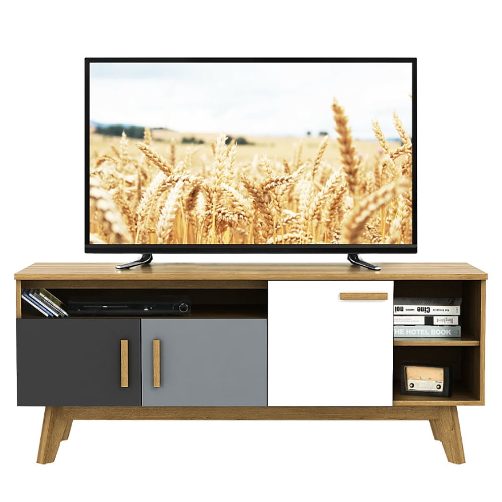 Finihen TV Stand, TV Cabinet, 65 Inch TV Stand with 3 Storage Cabinets and 3 Open Shelves, for Living Room, Bedroom, Grey & White & Black