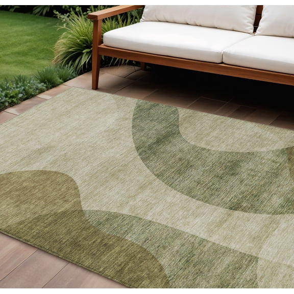 8' X 10' Beige And Chocolate Abstract Washable Indoor Outdoor Area Rug