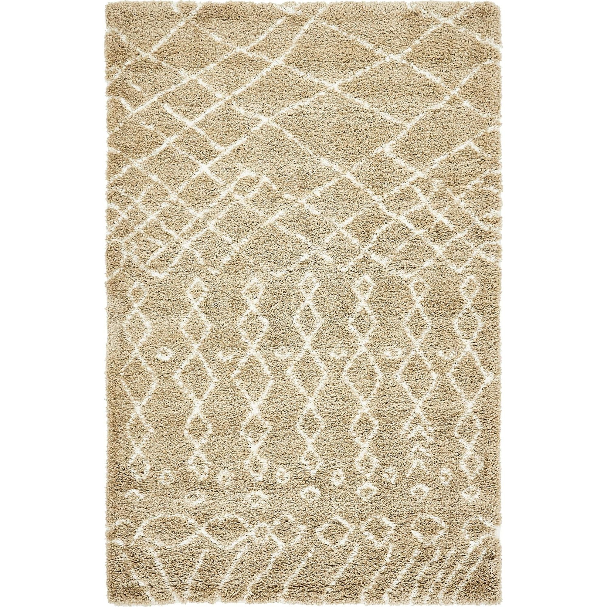 Unique Loom Geometric Rabat Shag Rug Taupe/Ivory 5' 3" x 8' Rectangle