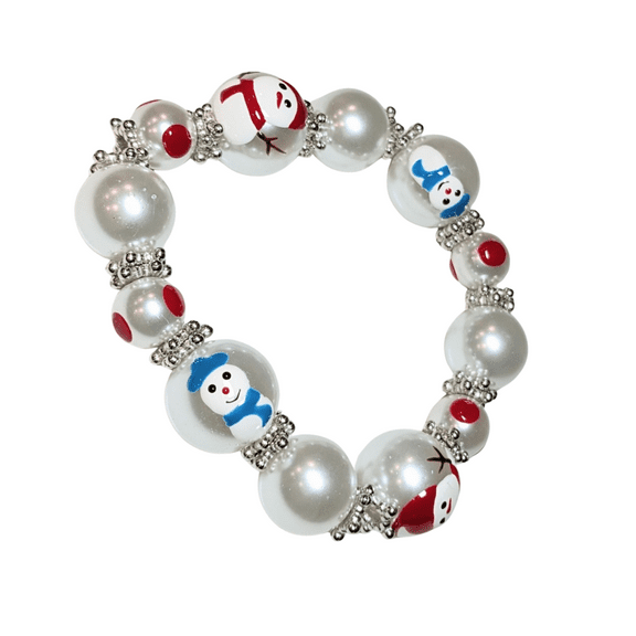 Christmas Bracelet for Women, Whte Snowman Glass Beaded Bracelet, Birthday Gift for Her, 1 Pc