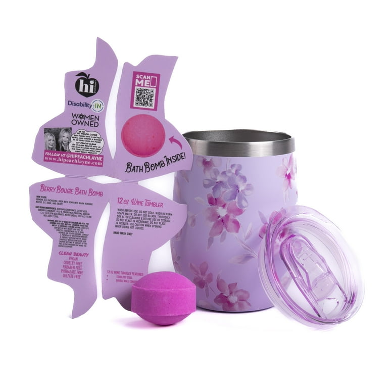 Hi Peach Layne 11.5 oz Purple Wine Tumbler with 30g Berry Bougie Bath Bomb