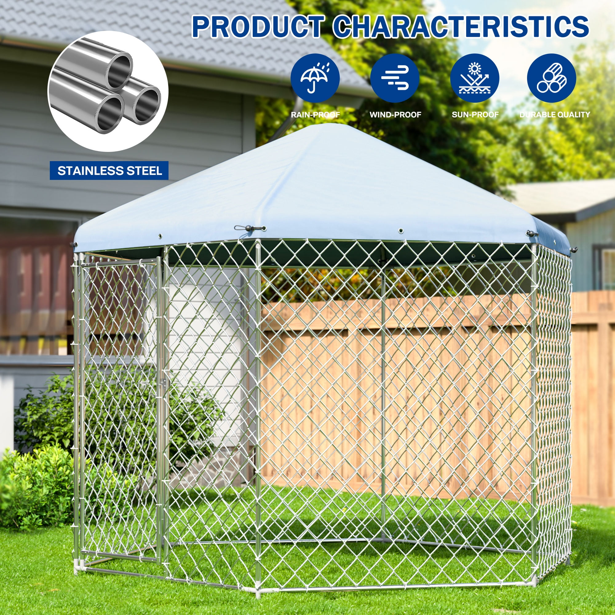 Betisef 9.3x9.3x8.2 ft Large Dog Kennel Outside with Roof,Outdoor Dog Kennel with Lock for Outdoor Backyard