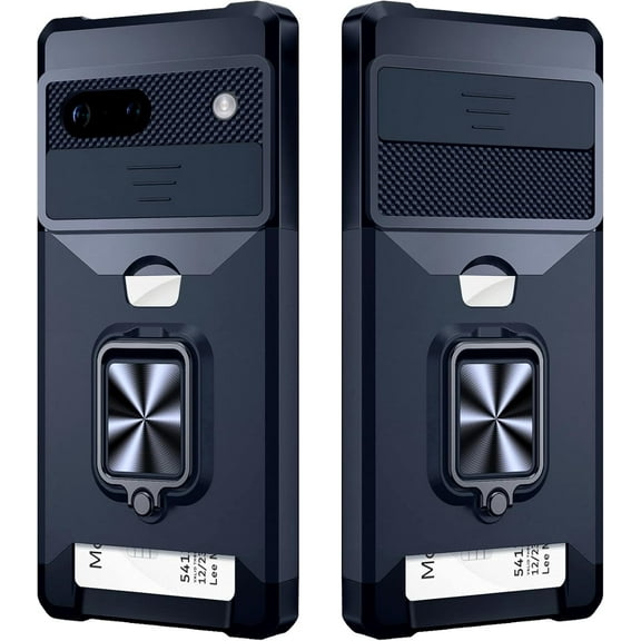 𝟐𝟎𝟐𝟑 𝗡𝗘𝗪 for Google Pixel 7a Case with Slide Camera Cover & Card Holder, Heavy Duty Protection Pixel 7a Wallet Case with Magnetic Kickstand (Black)