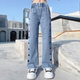 thumbnail image 2 of JLMSPLWG Preppy Girl Jeans Heart Print Wide Leg Pants Teen Girls Thin Soft Summer Jean Kids Aesthetic Cute Personalized Vintage Solid Color Trendy Loose Fit Denim Pants Toddler Girl Clothes, 2 of 9
