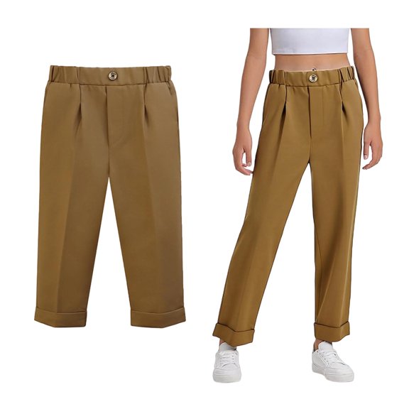 Uniform Pants for Boys Dress Pants High Stretchy Pants with Pockets Coffee Pants for Boys Back To School Slim Fit Clothes Size 4-5 Years Youth