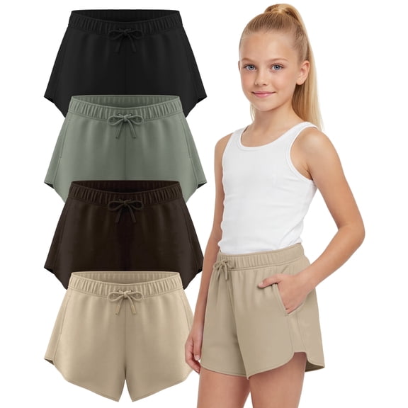 Pure Champ Girls Shorts 4 Pack Girls Athletic Shorts Ultra-soft Youth Quick Dry Dolphin With Drawstring Size Toddler -16 (Set 2 Size 3T)