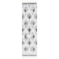 SAFAVIEH Moroccan Tassel Pemala Diamond Shag Runner Rug, Grey/Ivory, 2'3" x 8'