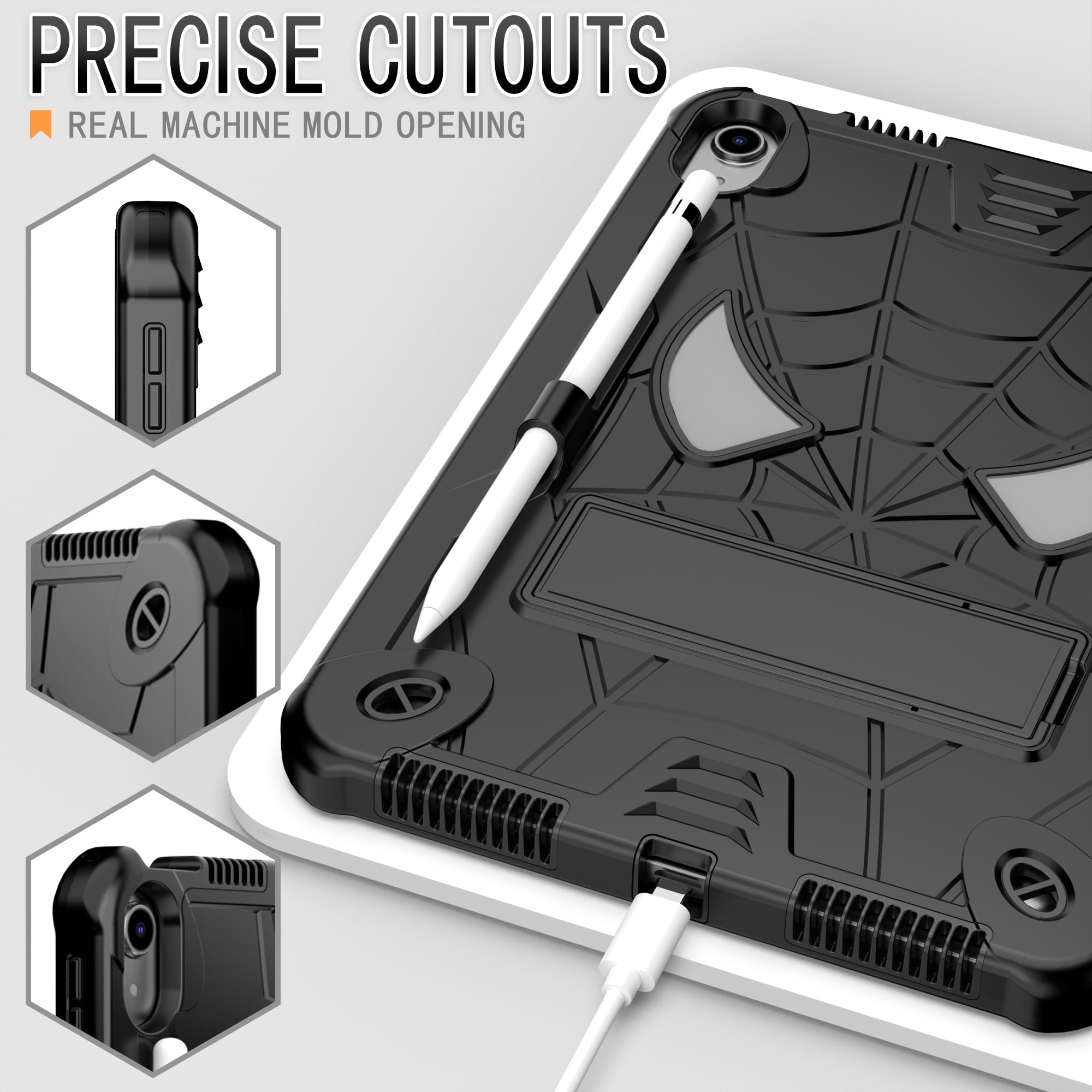 Rugged Shockproof Protective Case for Apple iPad A16 11th Gen 11" 2025 & iPad 10th Gen 10.9" - Heavy Duty 3-Layer Armor, Built-in Kickstand, Shoulder Strap, Pencil Holder, Shock Absorption,Black