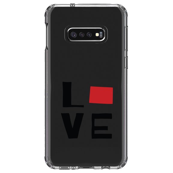 DistinctInk Clear Shockproof Hybrid Case for Samsung Galaxy S10e (5.8" Screen) - TPU Bumper Acrylic Back Tempered Glass Screen Protector - Colorado - Love Black & Red