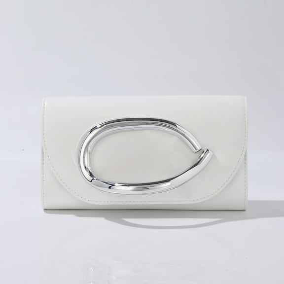 Jaucin Women's White Classic Metal Clutch Metal Flap Buckle Evening Handbag Wedding Party Wallet Detachable Shoulder Strap