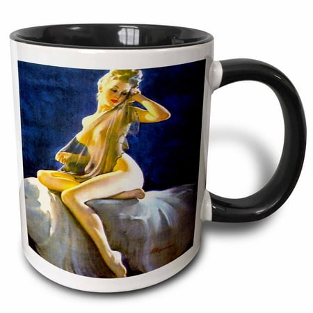 

3dRose Print of Elvgren Pinup Sheer Nude - Two Tone Black Mug 11-ounce