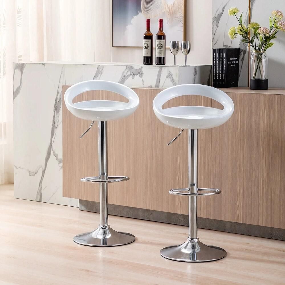 Heavenly Collection Tabouret rond blanc, tabouret réglable blanc, tabouret en plastique blanc, tabouret blanc brillant avec base en acier inoxydable, tabouret blanc à dossier bas avec repose-pieds, ta