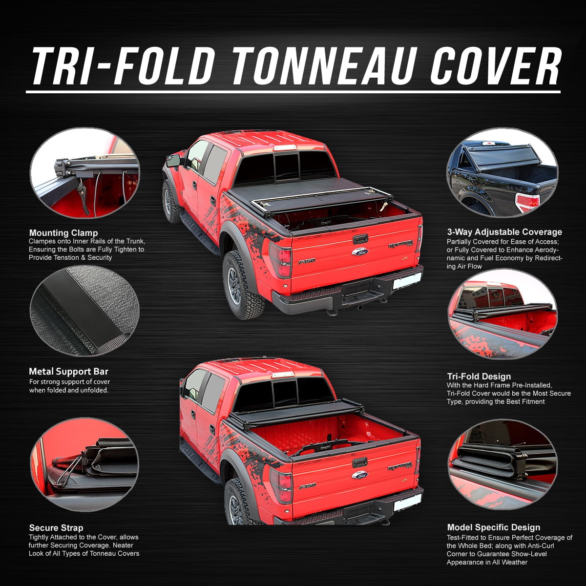 DNA Motoring For 09-24 RAM Truck 1500 5.7' Bed Tri-Fold Adjustable Soft Trunk Tonneau Cover