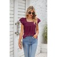 thumbnail image 2 of XCHQRTI Womens Petal Sleeve Shirt Lace Eyelet Cap Tunic Blouse Square Neck Pleated Tshirt Tops, 2 of 8