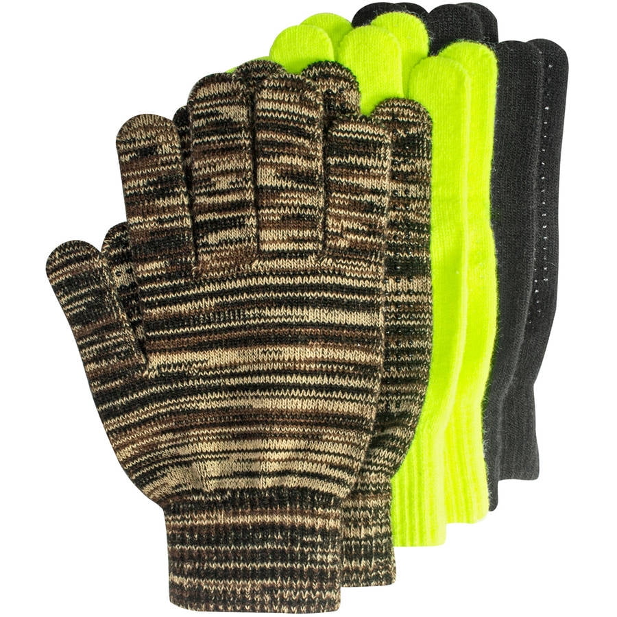 Mens Warm Stretchy Magic Gripper Gloves in Black with Dotted Grips