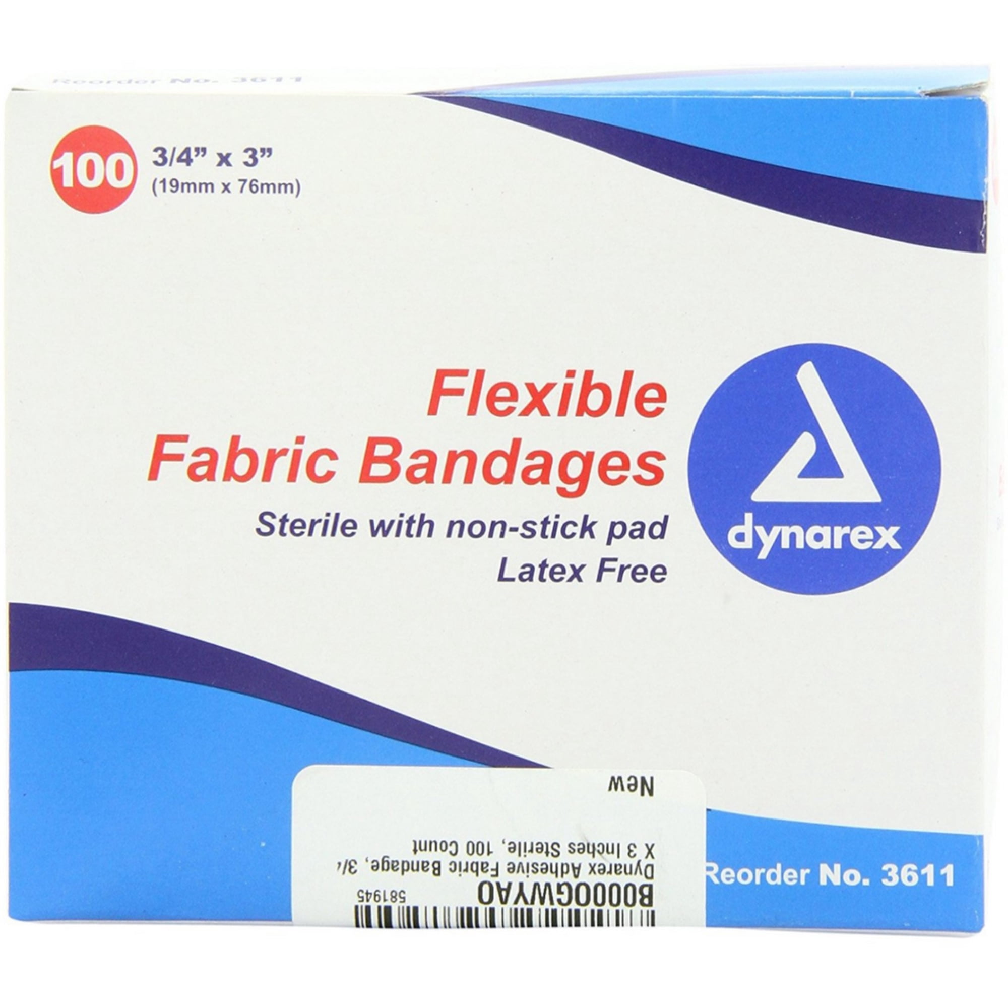 Dynarex Flexible Fabric Bandages, 3/4" X 3" 100 Each