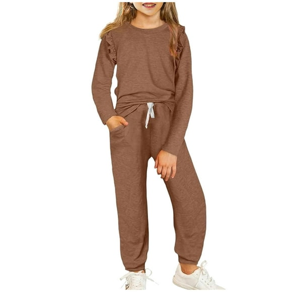 Erwazi Kids Girls Outfits Clothes Cute Long Sleeve T-Shirt and Pants Set Fall Girls Clothing Sets 4-13Years