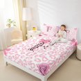 thumbnail image 3 of Erosebridal Pink Bowknot Wildlife Cheetah Print Queen Sheet Sets For Kids Girls,Chic Letter F Initial Bed Set 4-Piece, 3 of 6