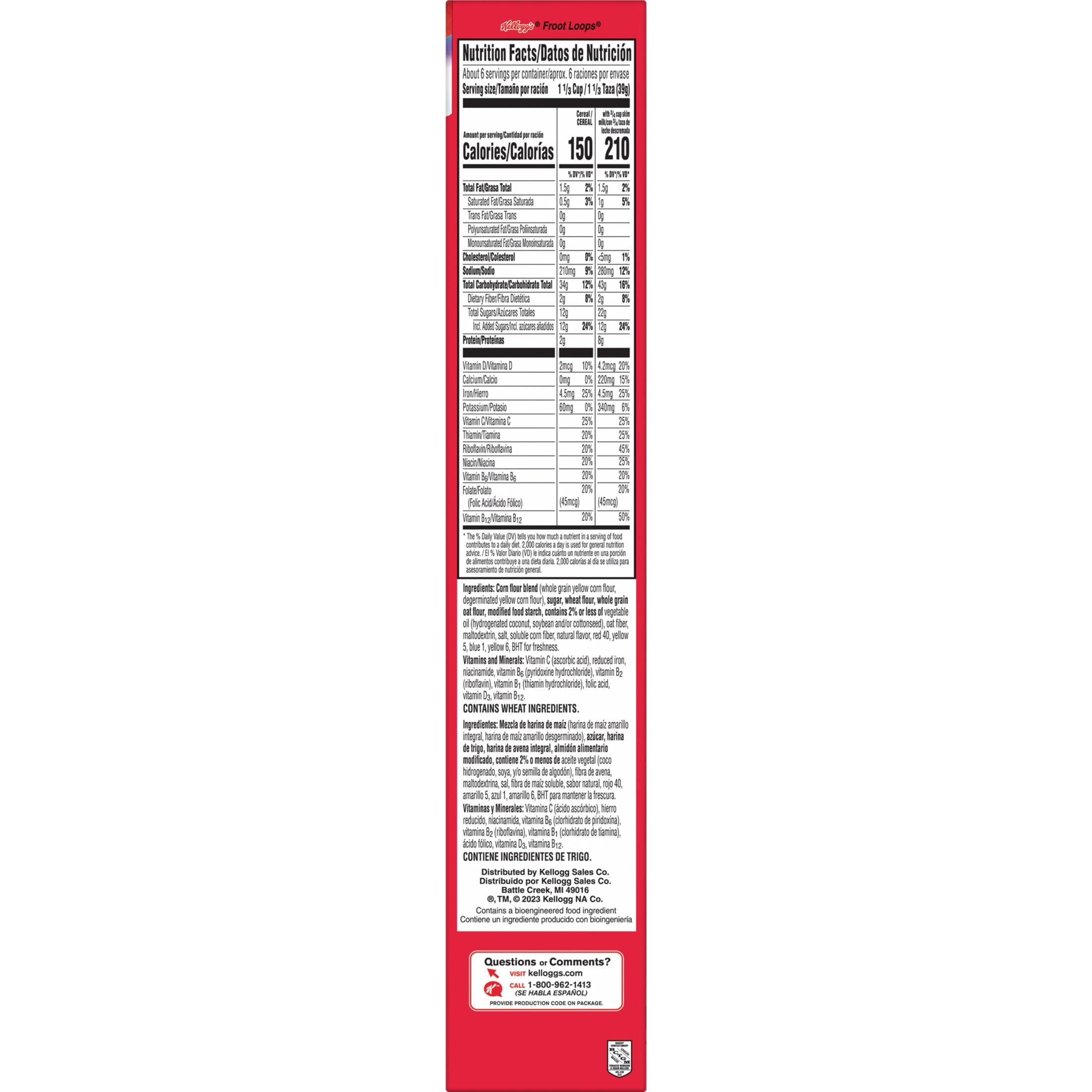 Kellogg's Froot Loops Breakfast Cereal, Kids Cereal, Family Breakfast, Original, 8.9oz (Pack 4)