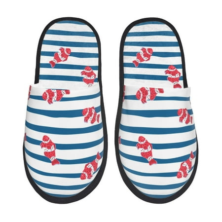 

Fuzoiu Clown Fish Print Unisex Furry Slippers Plush Indoor Shoes Trendy House Slippers Anti-Skid EVA Sole House Shoes for Home Office and Travel -Medium