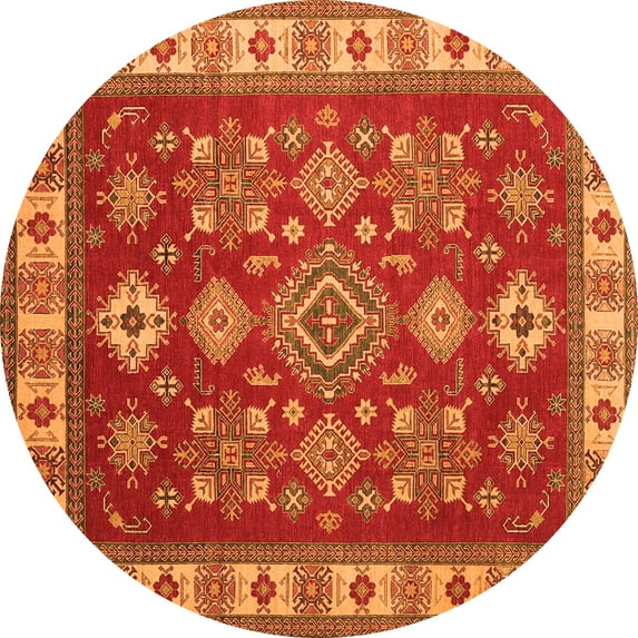 Ahgly Company Indoor Round Geometric Orange Traditional Area Rugs, 6' Round