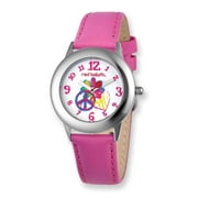 Peace, Love Happiness Girls'Stainless Steel Watch, Peach Leather Strap