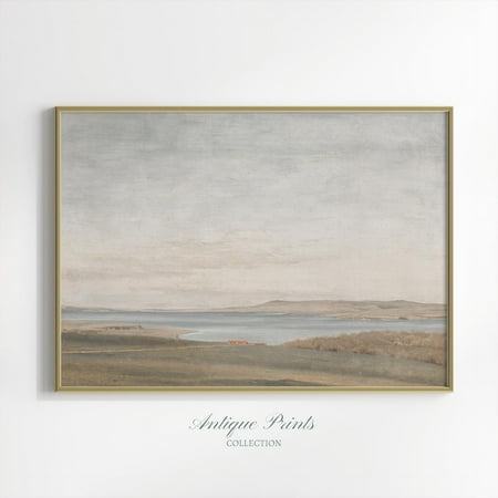 Muted Countryside Print, Vintage Landscape Wall Art, Rustic Decor, Farmhouse Poster, Antique Lake, Unframed Poster Size 8x12