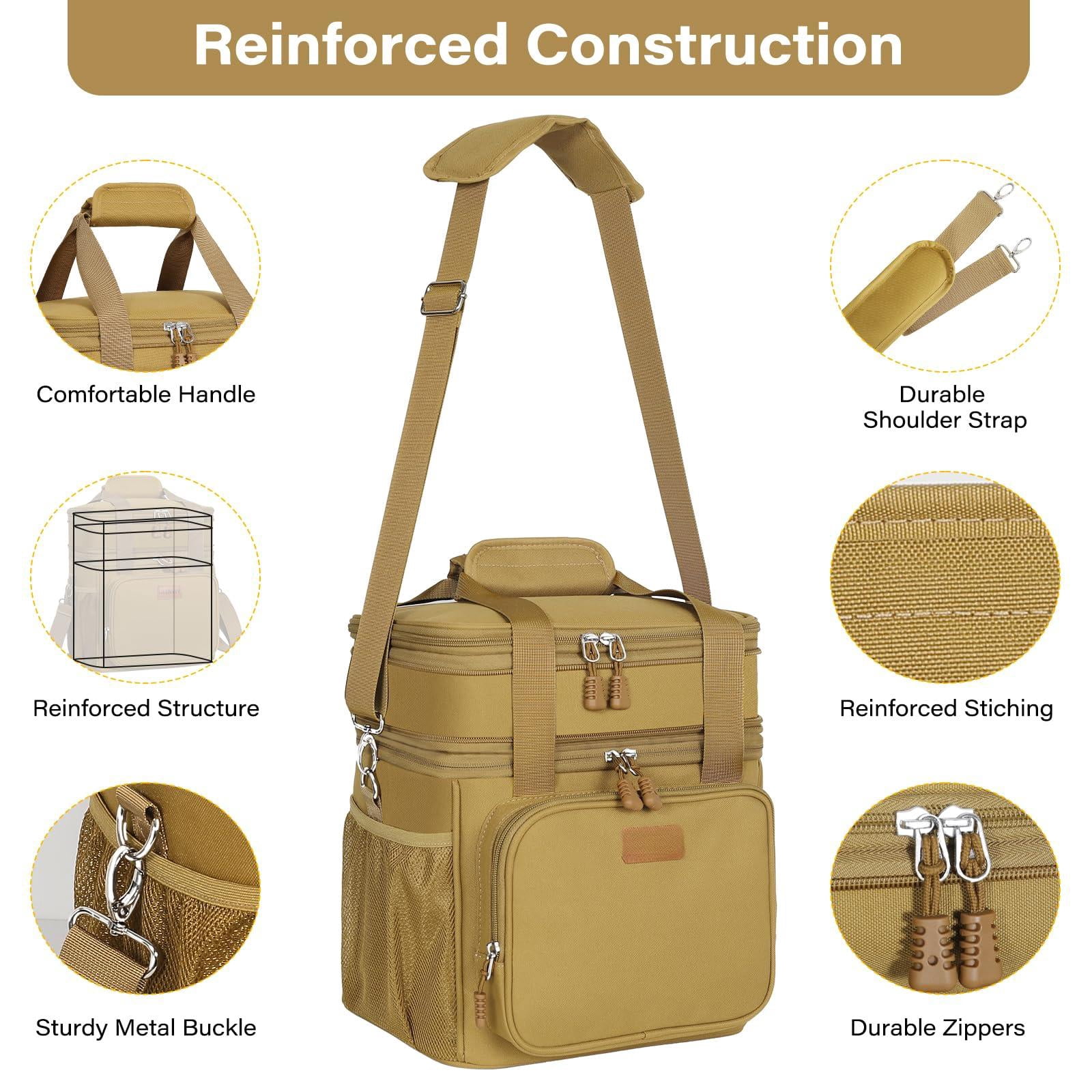 Expandable Large Lunch Box  Insulated Heavy Duty Bag Waterproof Leakproof Durable Cooler For Men Women Adults Work Construction Camping Trip 16l Brown