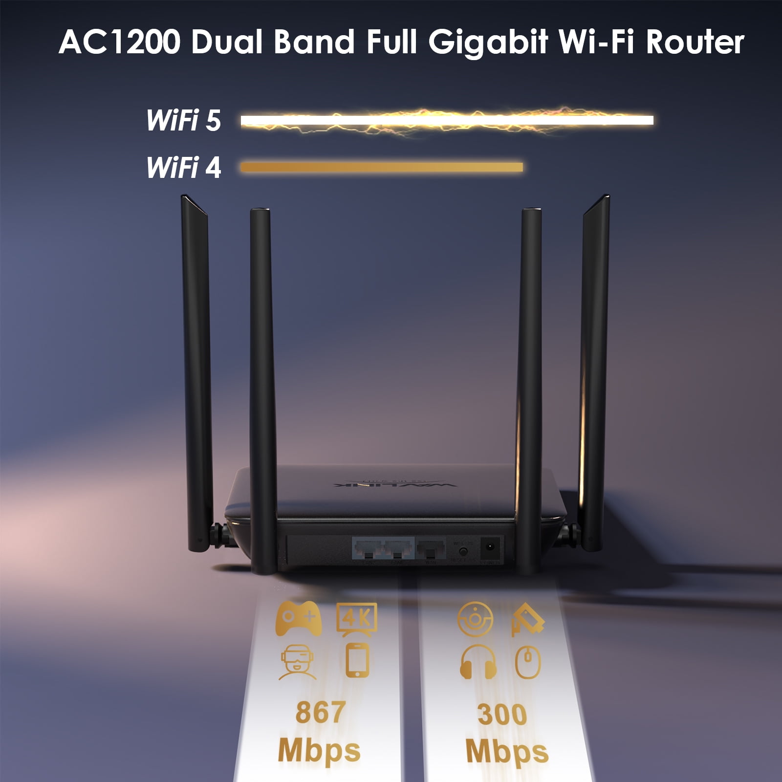 1200Mbps WiFi Dual Band (2.4GHz+5GHz), Gigabit WiFi  for Home & Gaming,WN530HG4,Black,Quanlity100