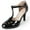 Black Vegan Patent, variant on Pepper Mary Janes - Adorable Cutout Low Nude Heel Retro Unique Strap Pumps for Women