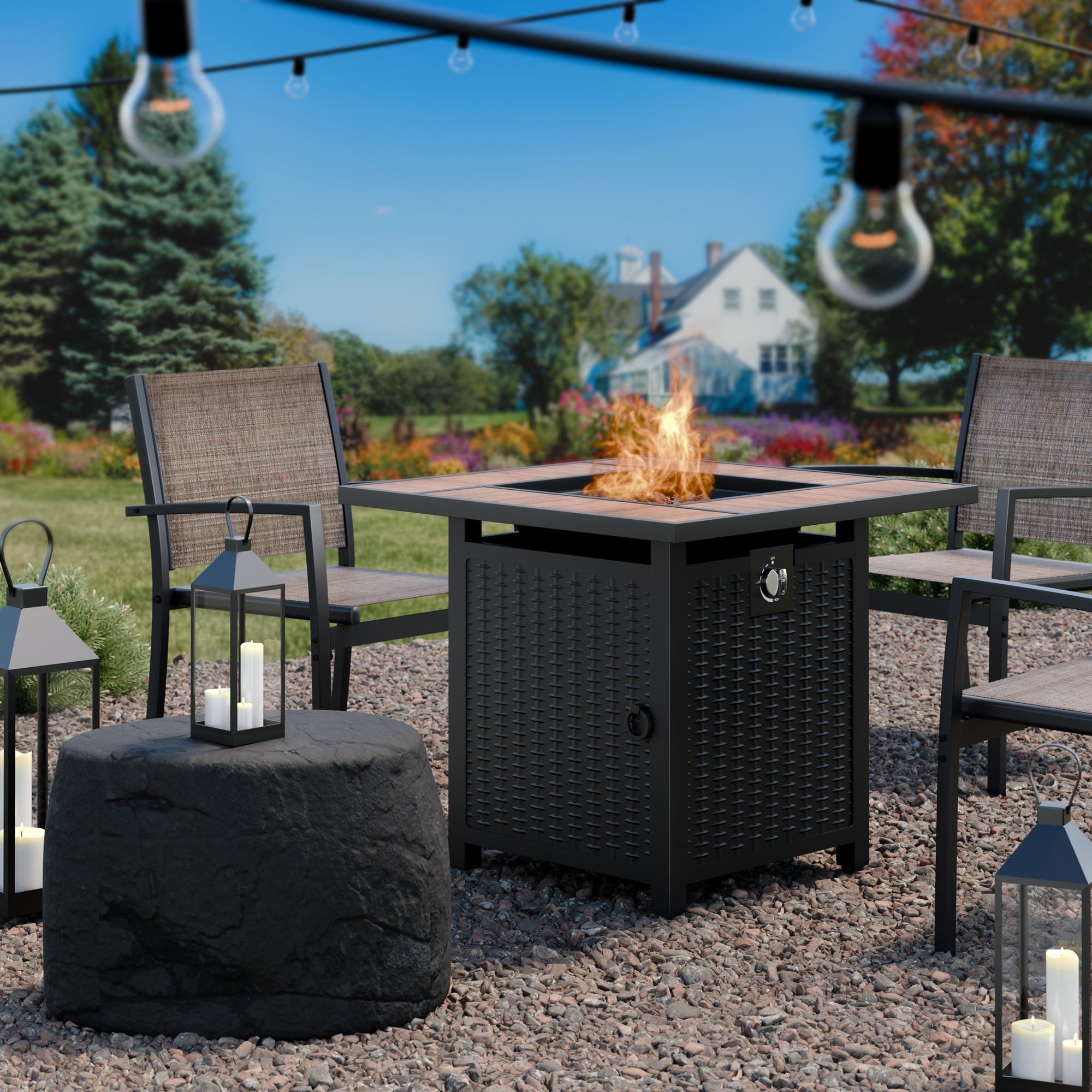 Walsunny 30" Propane Gas Fire Pit Table 50,000 BTU Square Outdoor Wicker Walnut Wood - image 4 of 9