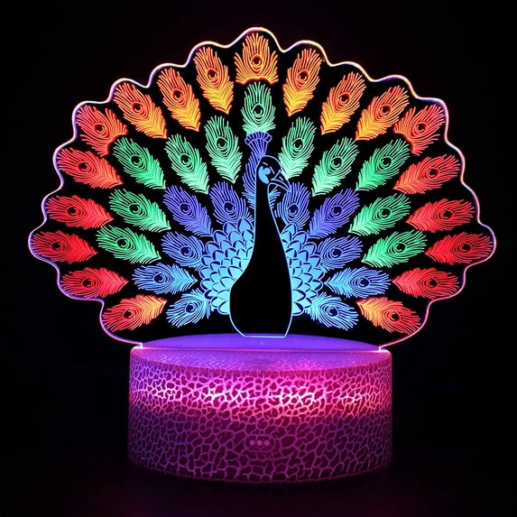 YSITIAN Night Light for Kids, 3D Illusion Peacock Lamp J1116-56
