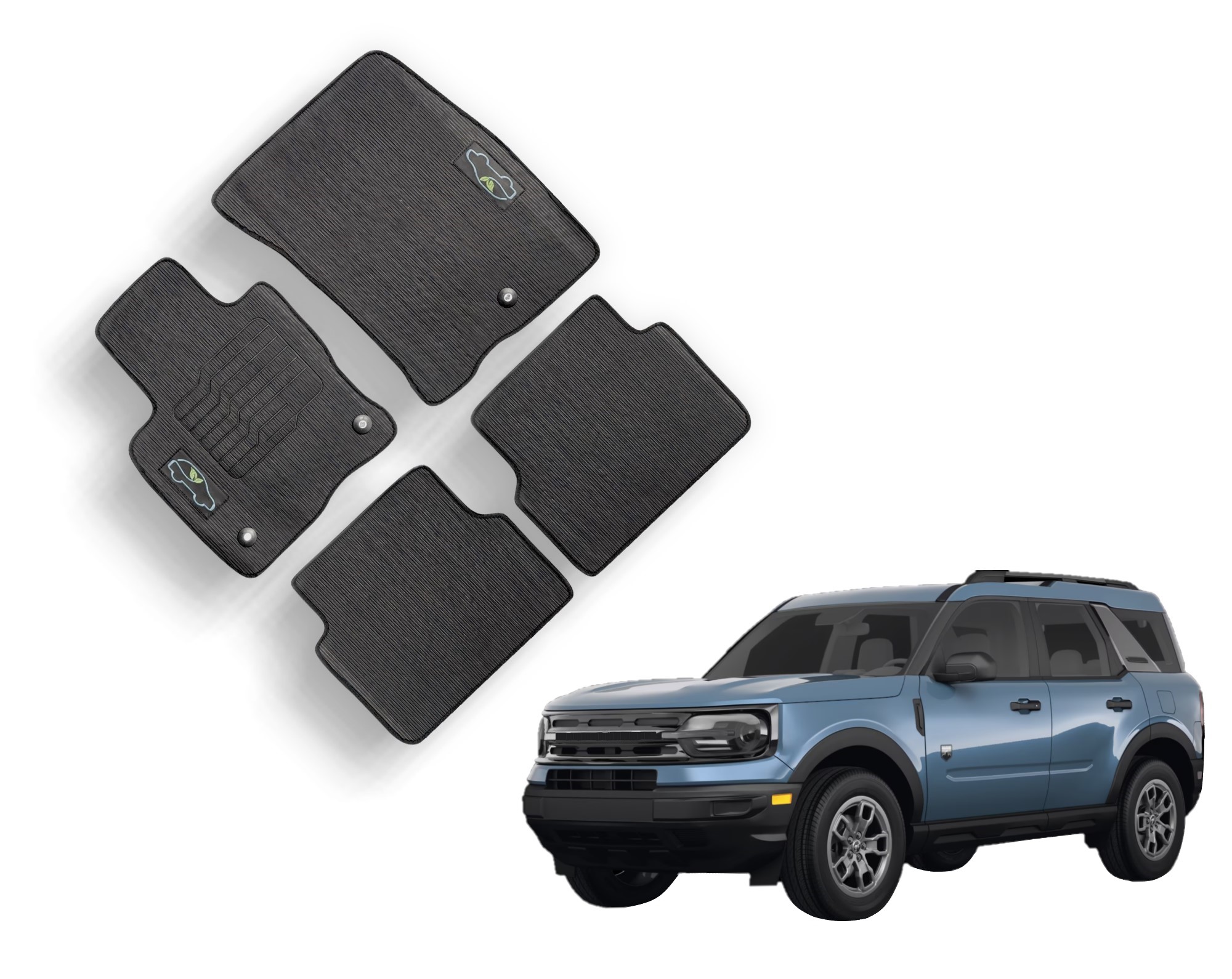 Floor Mats for 2021 2022 2023 Ford Bronco Sport with Safety Locks - Front and Rear - All Weather - Black - Ecomats