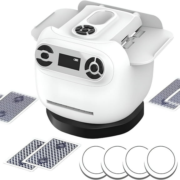 BESTSKY 2-in-1 Automatic Card Shuffler & Dealer Machine with 4 Wireless Remotes,Electric Quiet Poker Shuffler for Texas Hold'em,Blackjack,360°/180°/90° Adjustable Deal,1-2 Deck