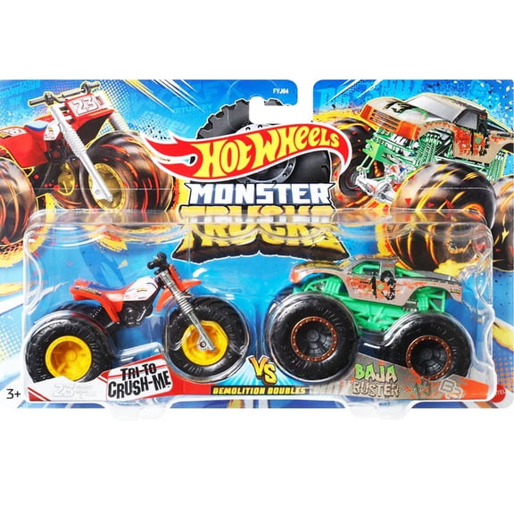 Set de Autos Hot Wheels Monster Trucks Duetos De Demolicion Tri-To vs Baja Buster