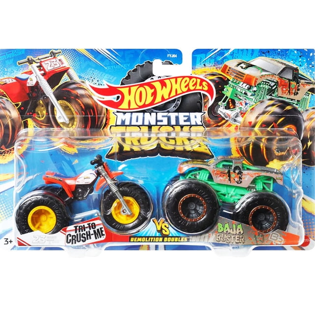 Set de Autos Hot Wheels Monster Trucks Duetos De Demolicion Tri-To vs Baja Buster