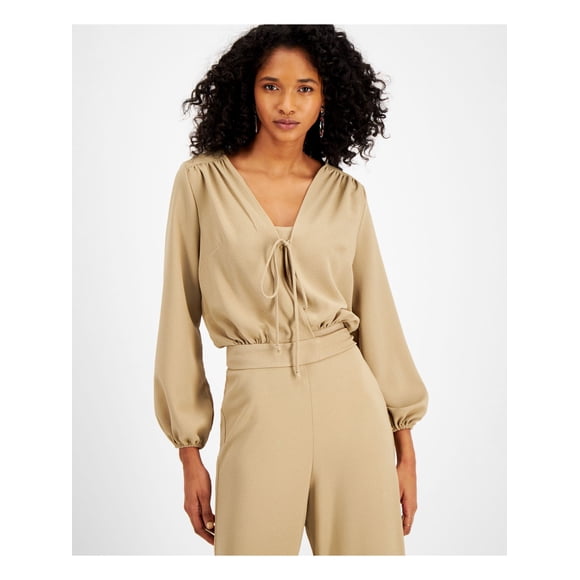 LE RUMI Haut Beige Extensible à Manches Longues Volumineuses avec Ceinture pour Femmes m