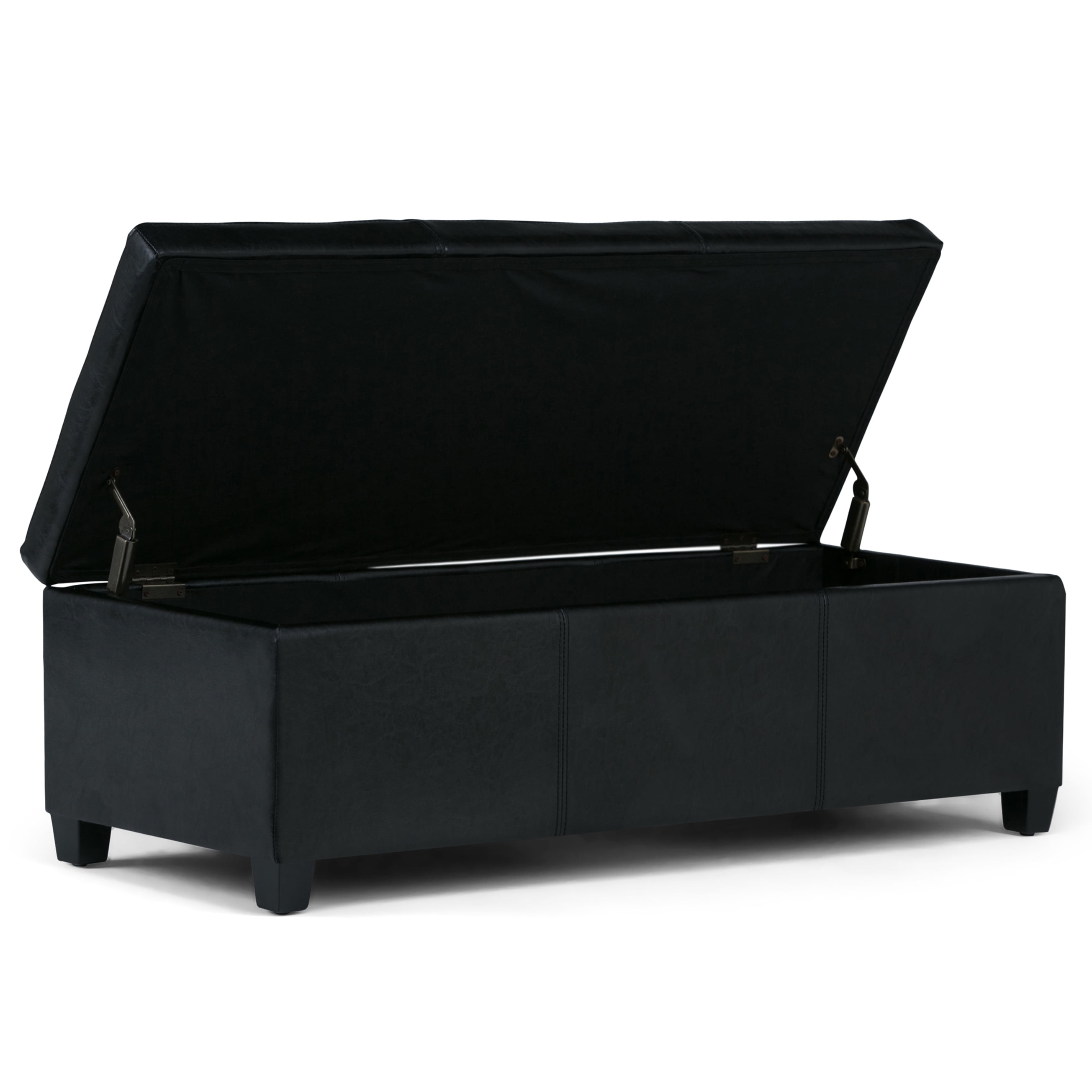 Avalon 48 inch Wide Contemporary Storage Ottoman Bench in Midnight Black Vegan Leather
