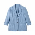 thumbnail image 5 of yoeyez Plus Size Buttons Down Shirts for Women Blazer dressy Casual Summer Linen Long Sleeve Lightweight Suit Jackets Business Work Outwear Blue,M, 5 of 9