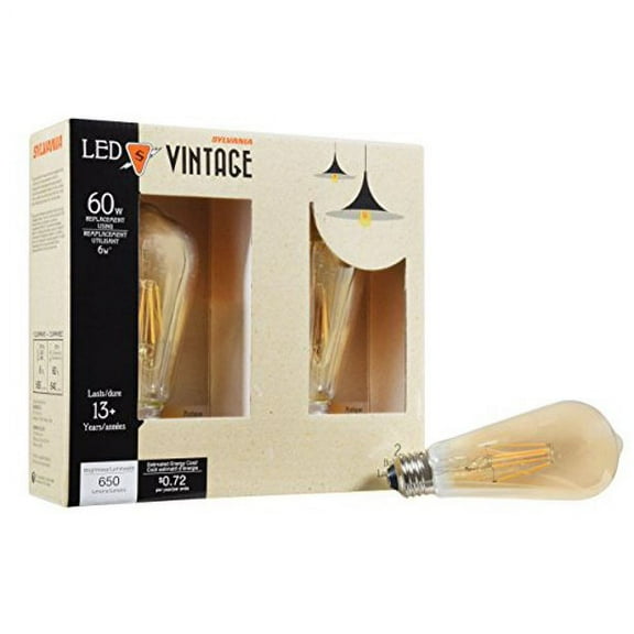 (2 bulbs) Sylvania ST19 Vintage LED 60 watt replacement Antique Amber Glow, LED light bulb