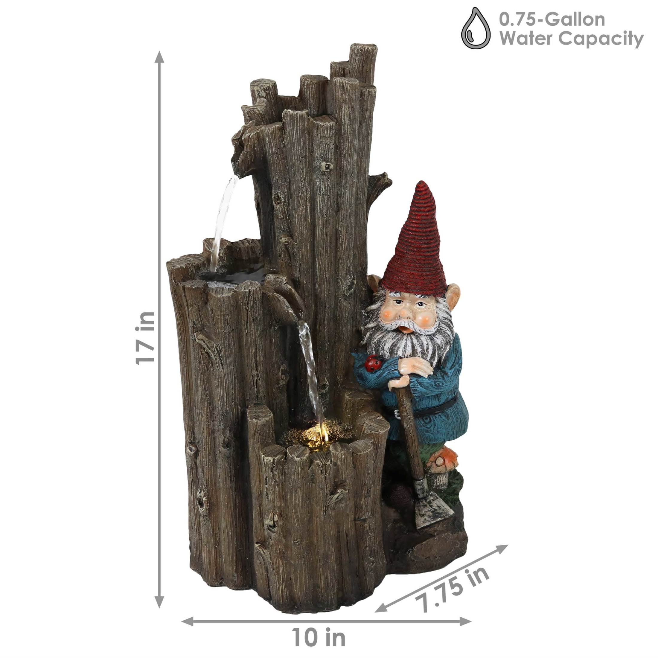 Sunnydaze Resting Gnome Polyresin Outdoor Water Fountain with Lights