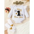 thumbnail image 5 of Suealasg Baby Girls New Year Outfit 4 Piece Infant Newborn Spring Clothes Letter Print Romper and Tulle Skirt Cute Headband Leg Warmer, 5 of 8