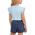 thumbnail image 4 of ITSAME Girls Summer Outfits 2-Piece Ruffle Sleeve Ribbed Top and Denim Shorts Casual Clothes Set Light Blue Size 7-8, 4 of 9