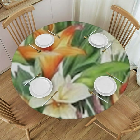 

Sheronv Flowers Green Leaves Round Table Cover Stain Resistant Washable Perfect for Indoor Outdoor Tablecloth Kitchen Dining Wedding Parties 100% Polyester Elastic Edge 38 -42