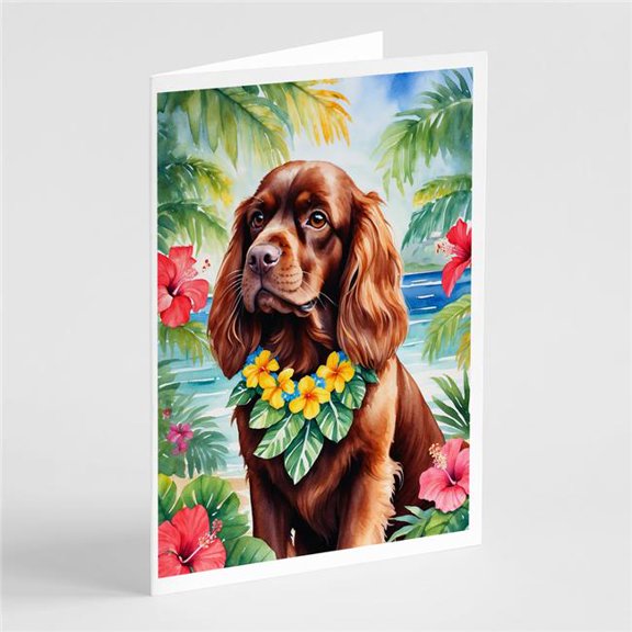 5 x 7 in. Sussex Spaniel Luau Greeting Cards - Pack of 8