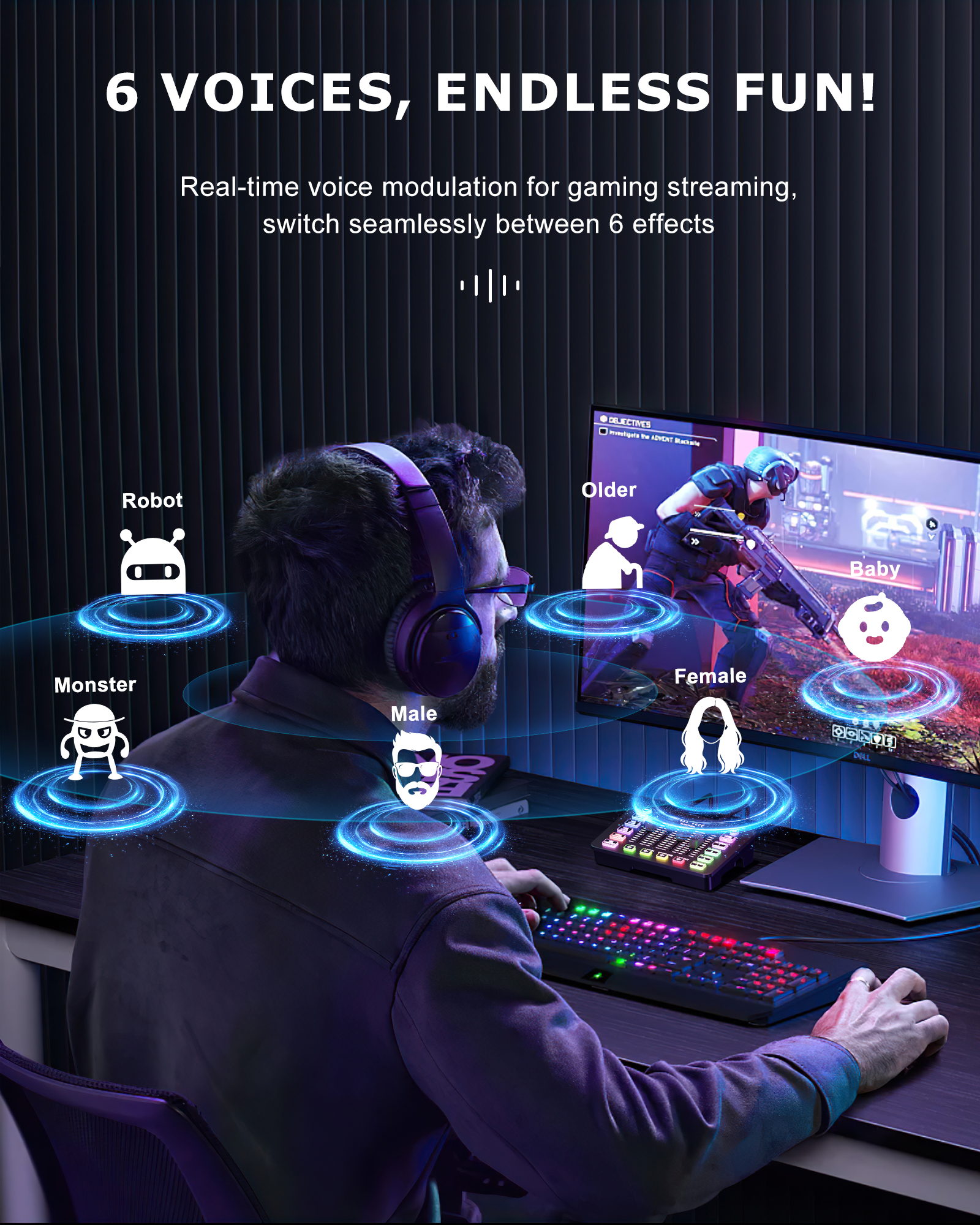 Gaming Sound Board Audio Interface Voice Changer for PC PS4 PS5 Streaming Mixer Soundboard Compatible with XLR Condenser/Dynamic Microphone
