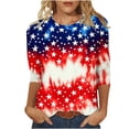 thumbnail image 2 of Utoimkio American Flag T Shirt for Women 3/4 Sleeve Graphic Shirts Crew Neck Red White and Blue Tee Tops Casual Fourth of July Outfits Size S-5XL, 2 of 5